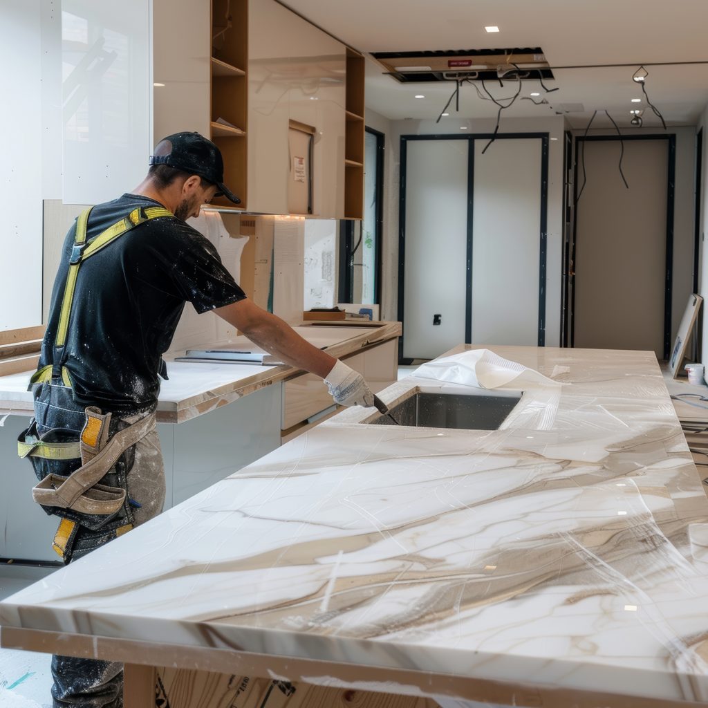 Professional stone installation on site