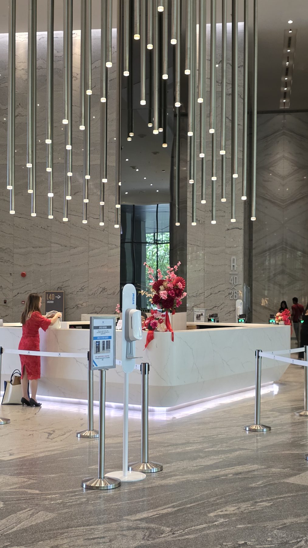 The stone reception counter at The MET Corporate Tower